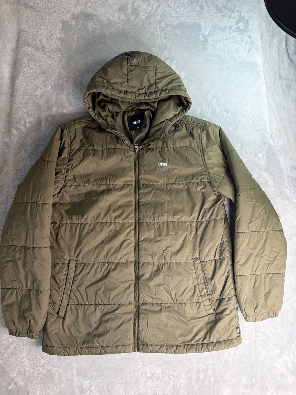 Vans MTE Hillgate Puffer Jacket Mens Large Hooded Quilted Coat Olive Green